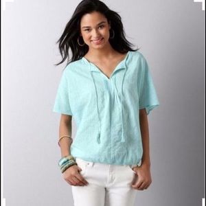 SP NWT Ann Taylor Loft Cotton Tie Neck Bubble Hem Capelet Blouse Top Size XSP